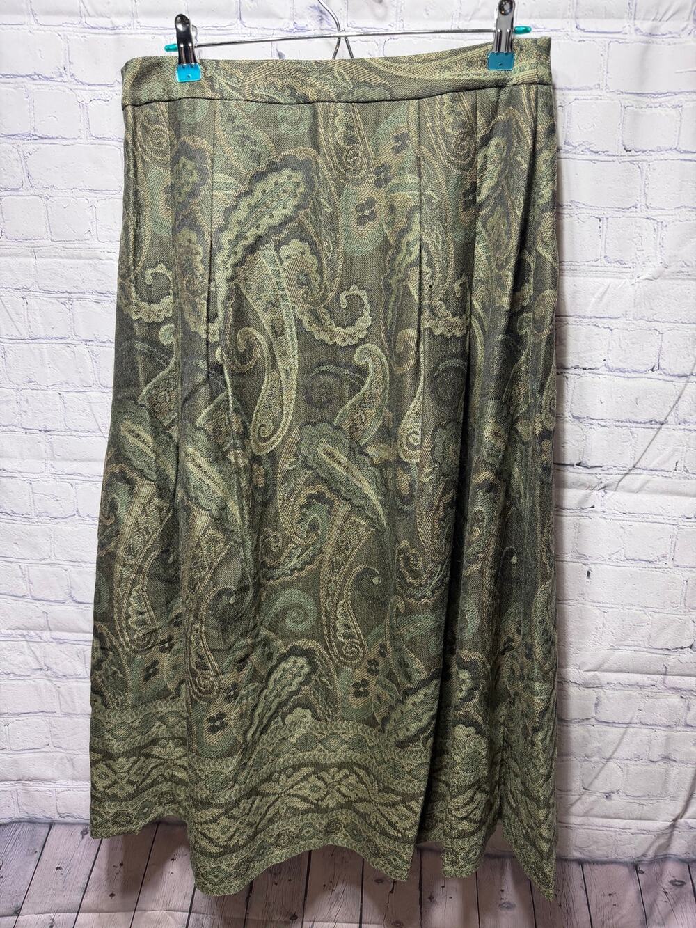 Brooks Brothers Wool Paisley Maxi Skirt Dark Green Sz 10 Whimsigoth Romantic
